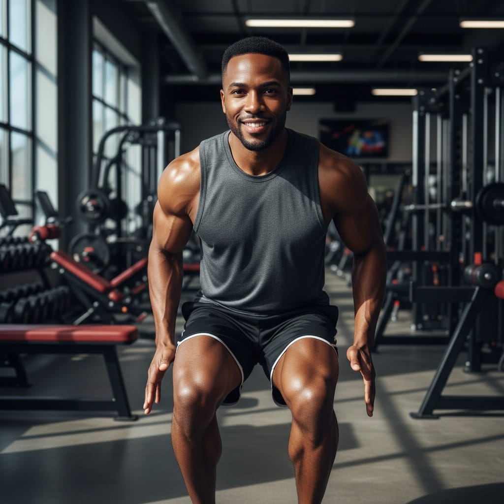 athletic black man gym action workout shot 83773669
