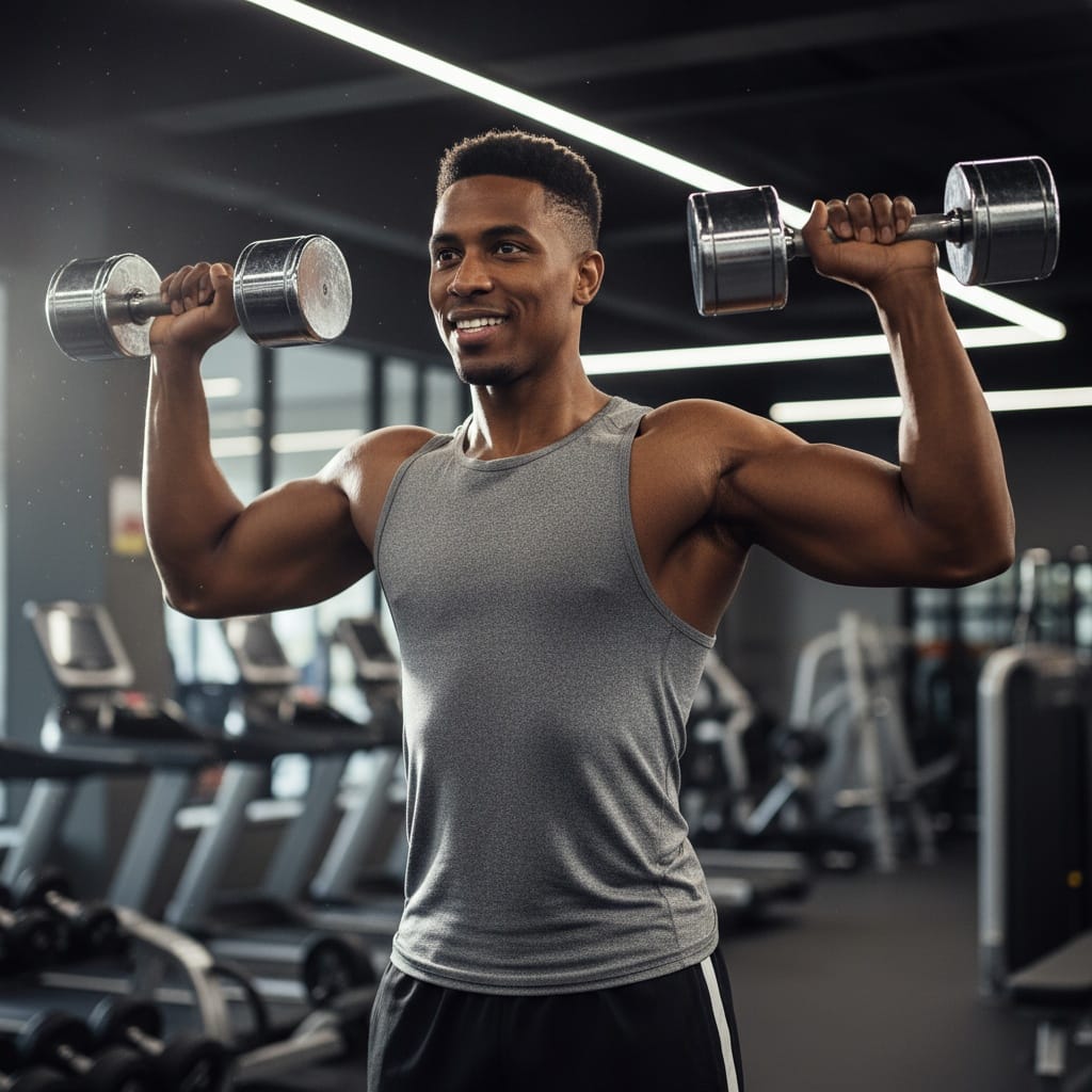 athletic black man gym workout action shot 45578742