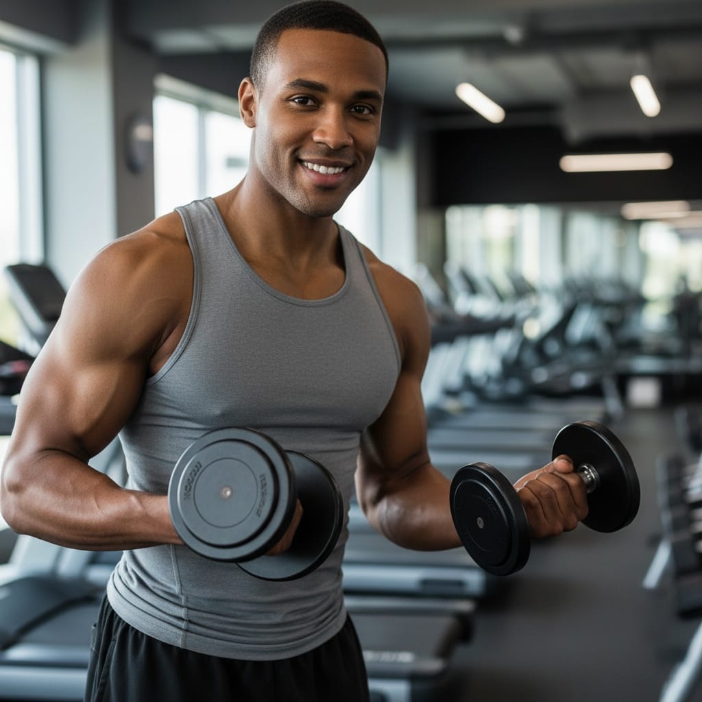 athletic black man gym workout action shot 69657123