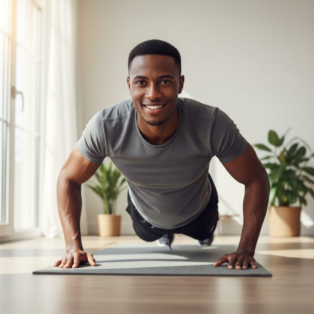 athletic black man home workout motivational 39881627