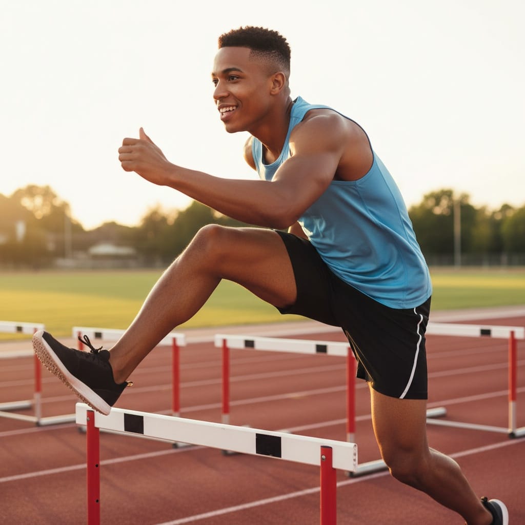 athletic black man hurdle training form 73506615