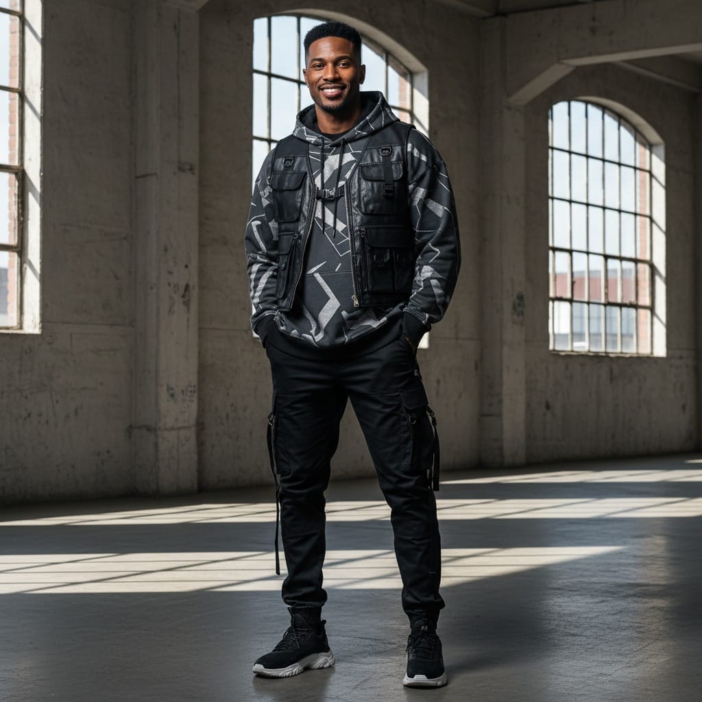 athletic black man industrial warehouse edgy 66840556