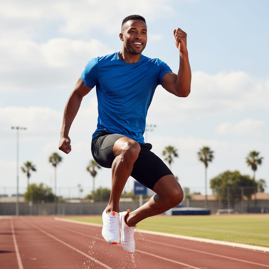 athletic black man jumping dynamic action 78340773