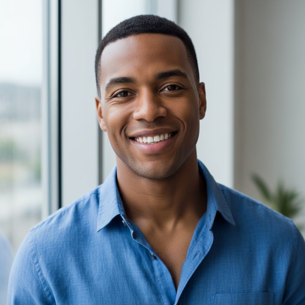 athletic black man natural light window portrait 45795080
