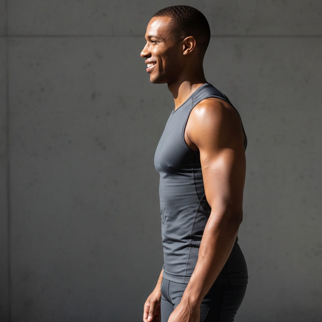 athletic black man profile athletic stance 67382043