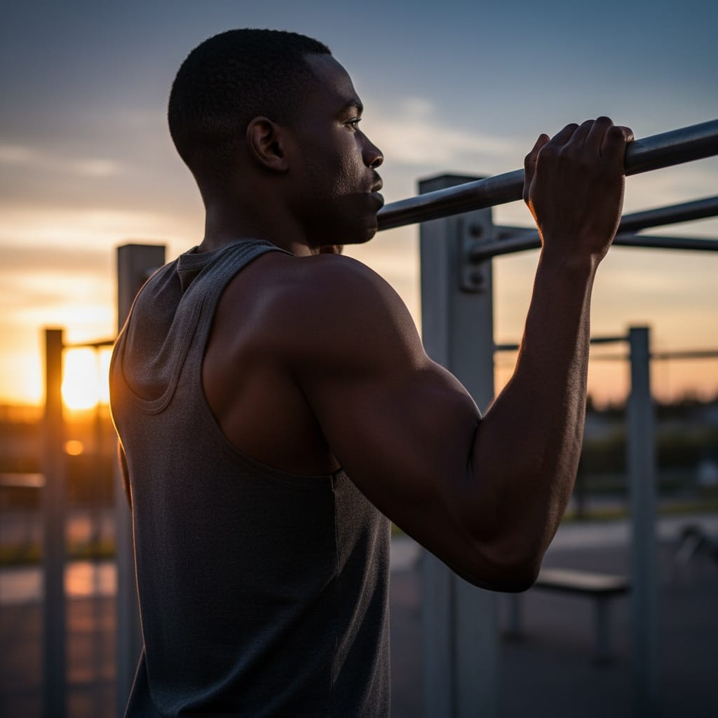 athletic black man pull up muscle definition 29732202