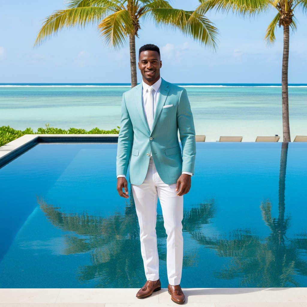 athletic black man resort pool reflection shot 16747330