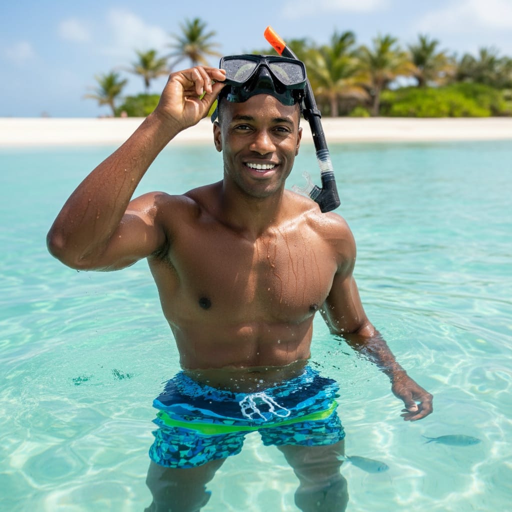 athletic black man snorkeling tropical waters 59819237