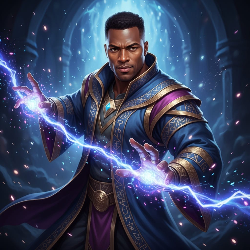 athletic black man spellcaster magical aura 54091589