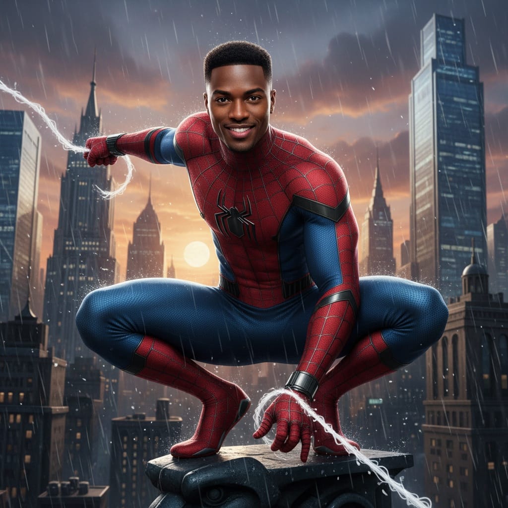 athletic black man spider man web slinging action 35439524