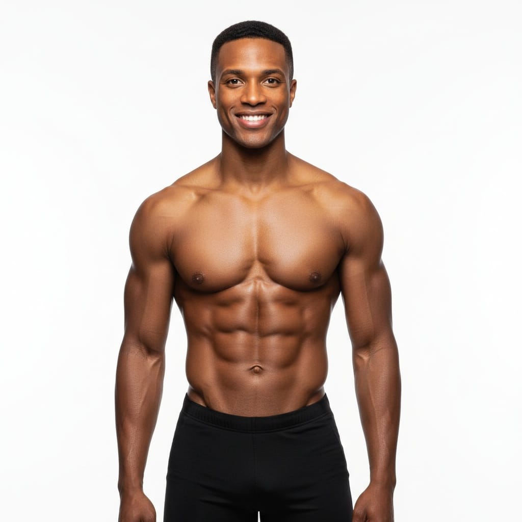 athletic black man studio front pose white backdrop 71421178
