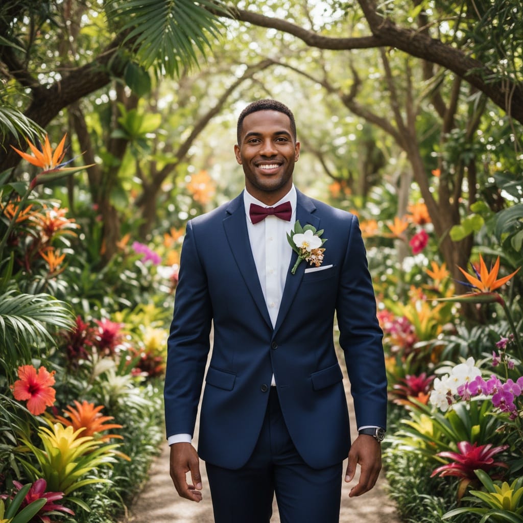 athletic black man tropical garden ceremony walk 46154372