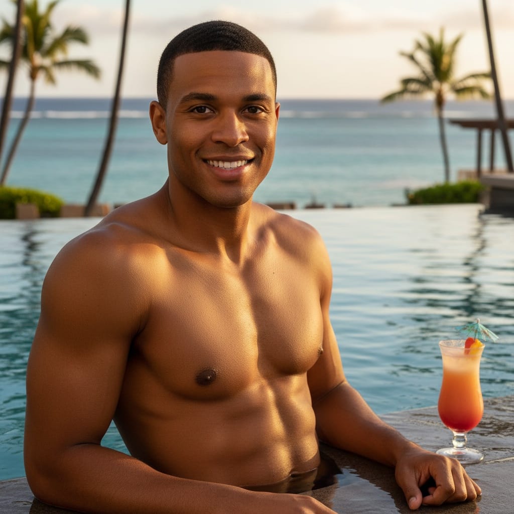 athletic black man tropical resort pool 40631364