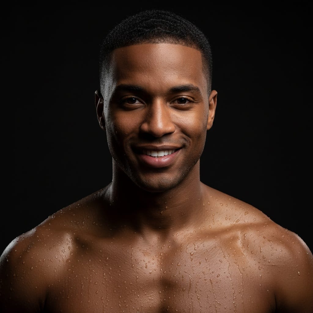 athletic black man wet hair beauty shot 64850790