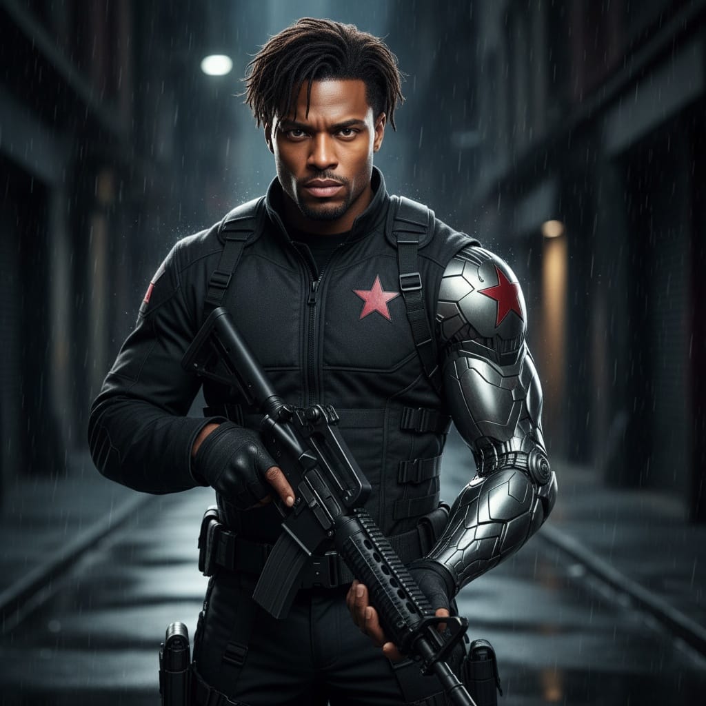athletic black man winter soldier assassin mode 38743045