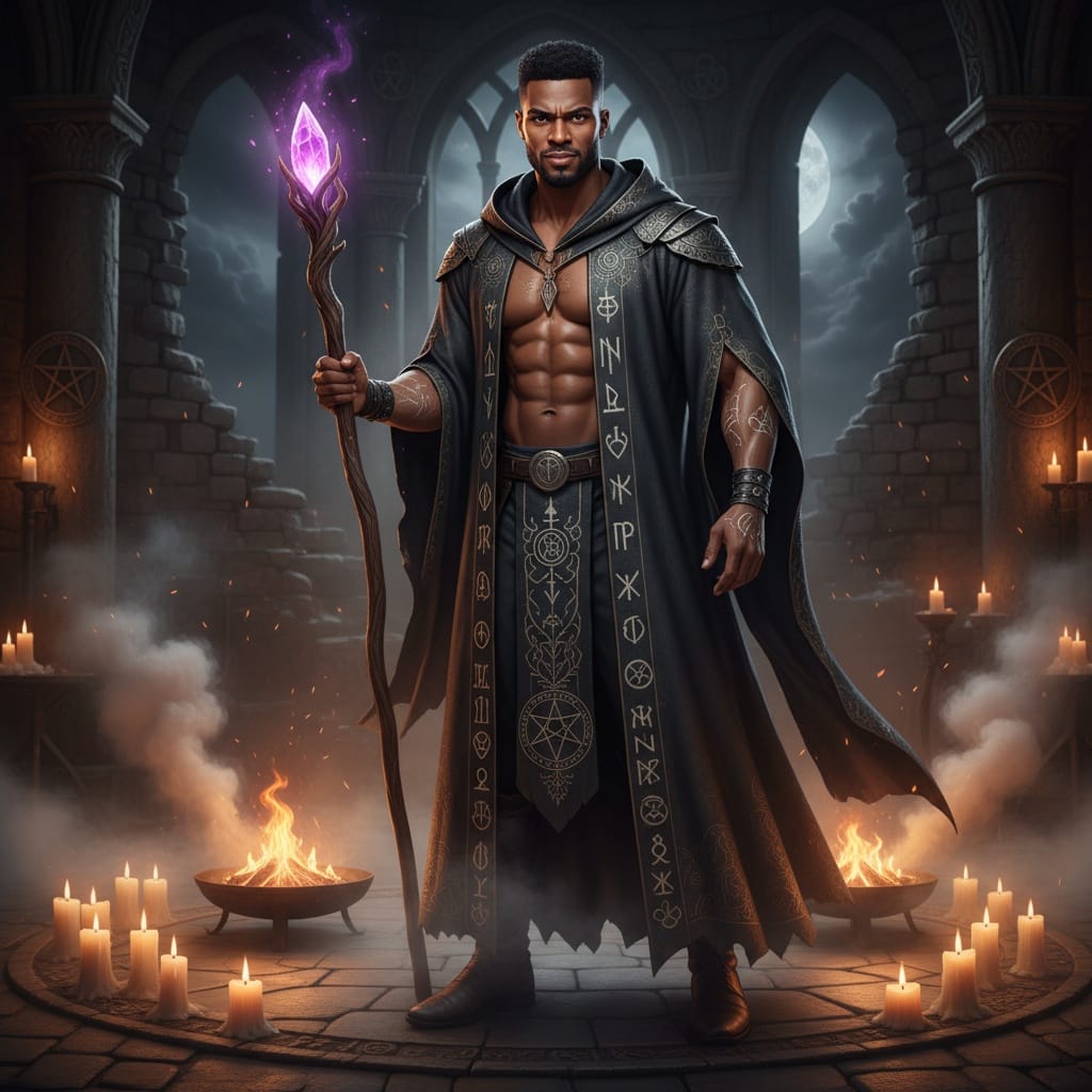 athletic black man witch ritual scene 30311441