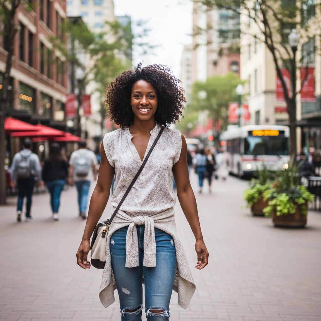 athletic black woman 16th street mall urban 86481410