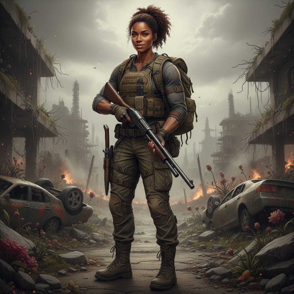 athletic black woman apocalypse survivor warrior 36390589