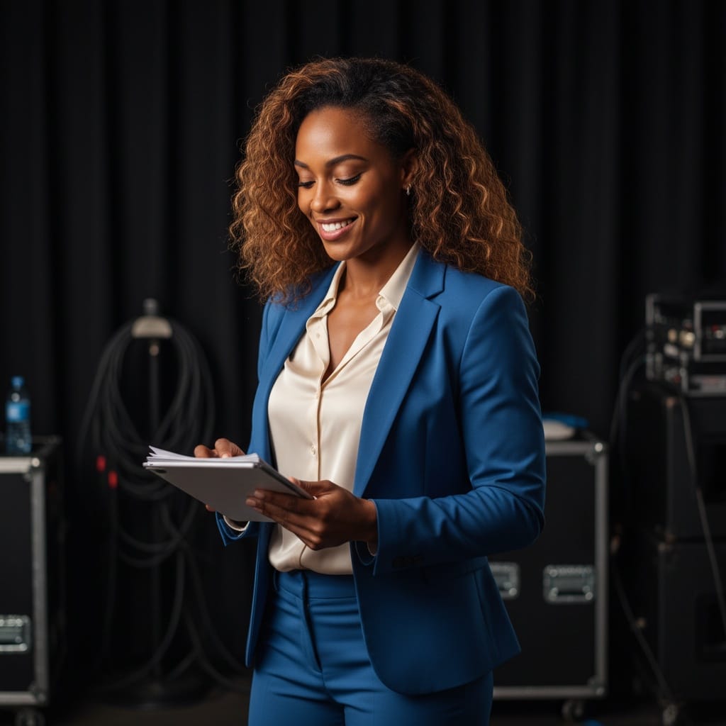 athletic black woman backstage preparation portrait 35500482