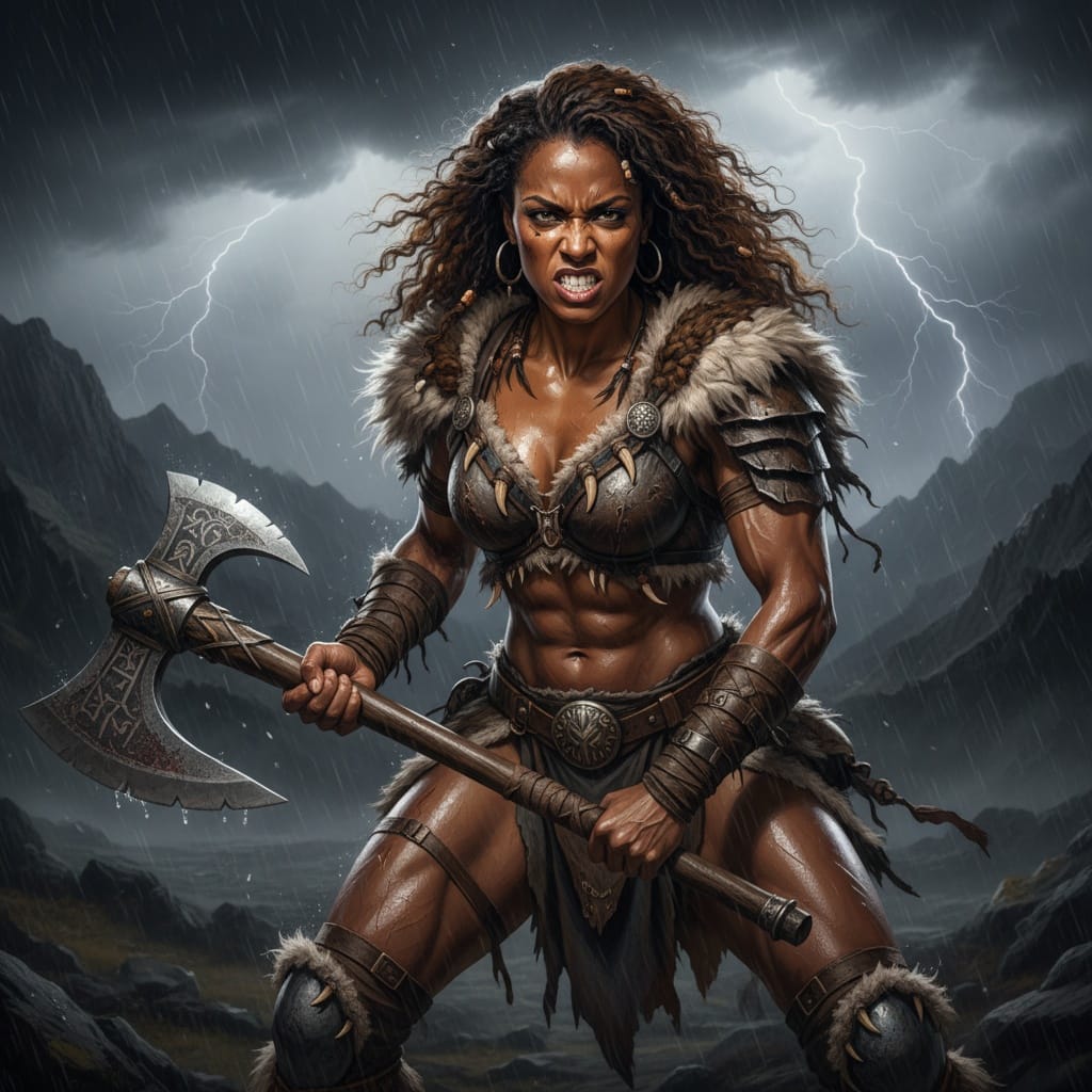 athletic black woman barbarian wilderness fierce 14530413
