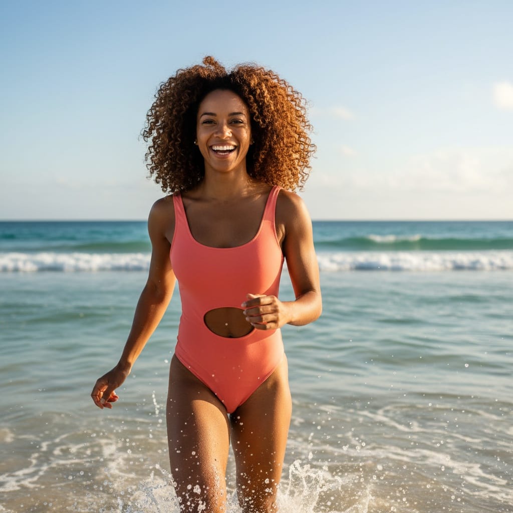 athletic black woman beach candid running 40730547