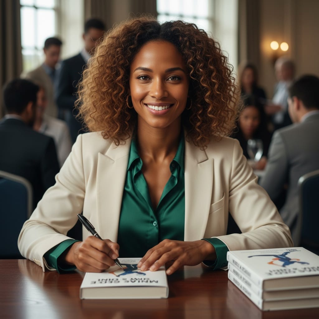 athletic black woman book signing table 34592270