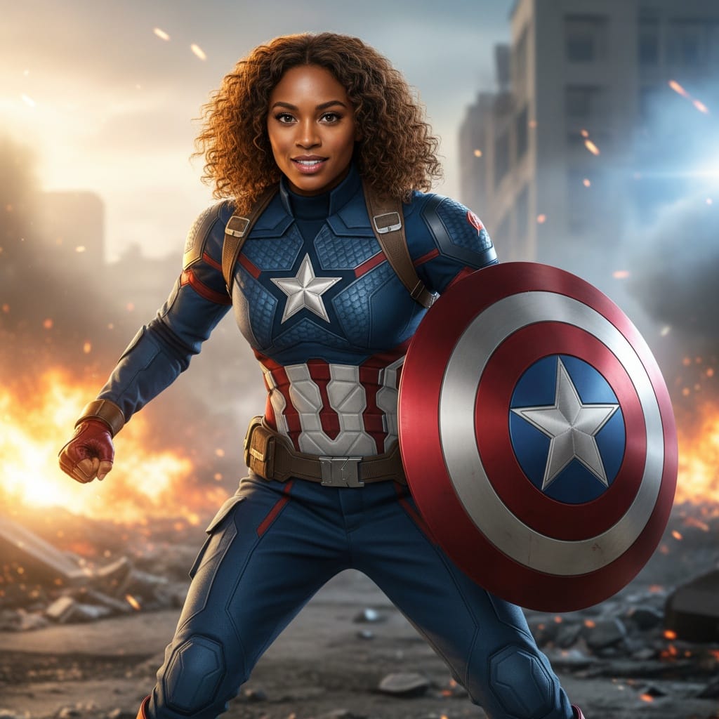 athletic black woman captain america shield ready 34696134