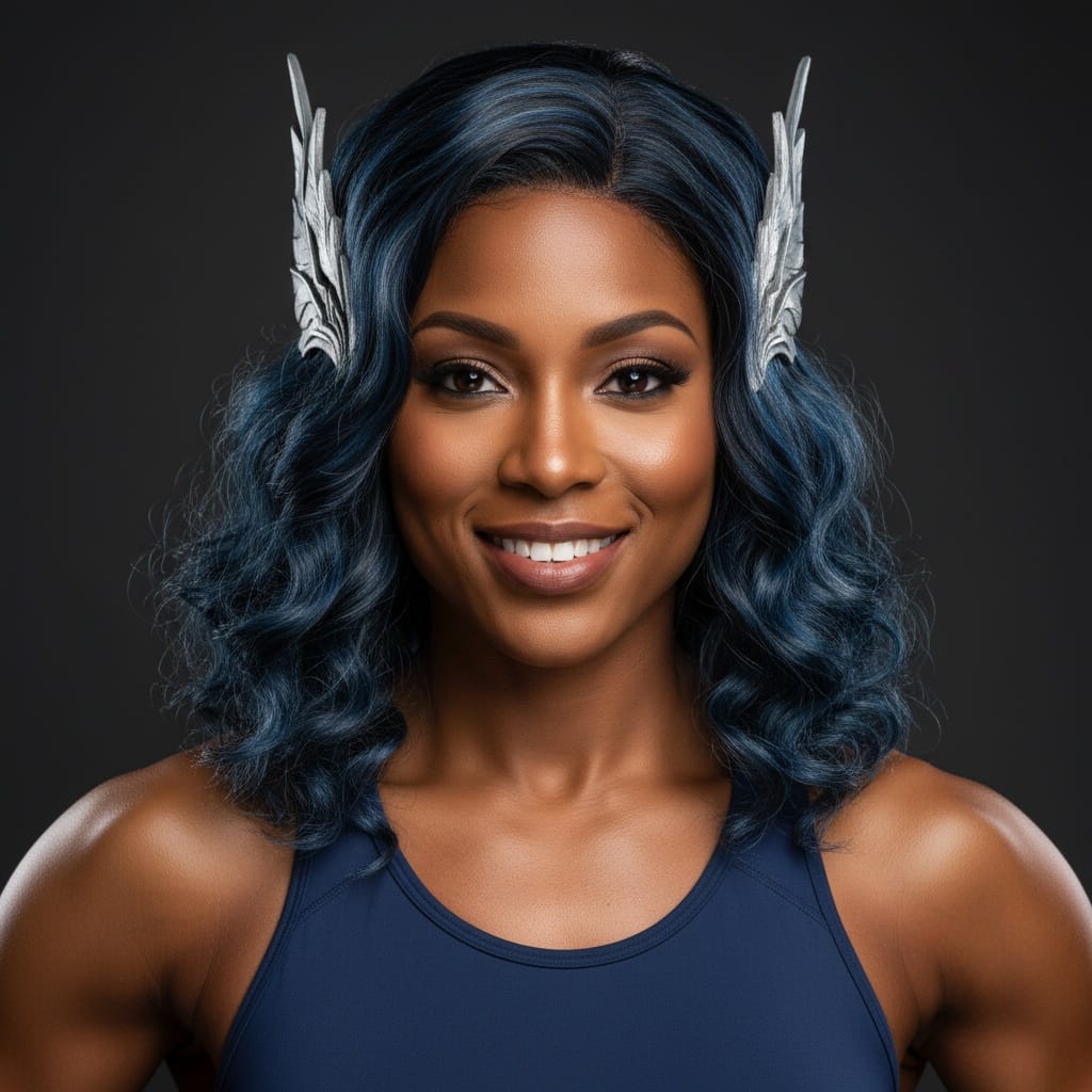 athletic black woman character portrait studio 13187801