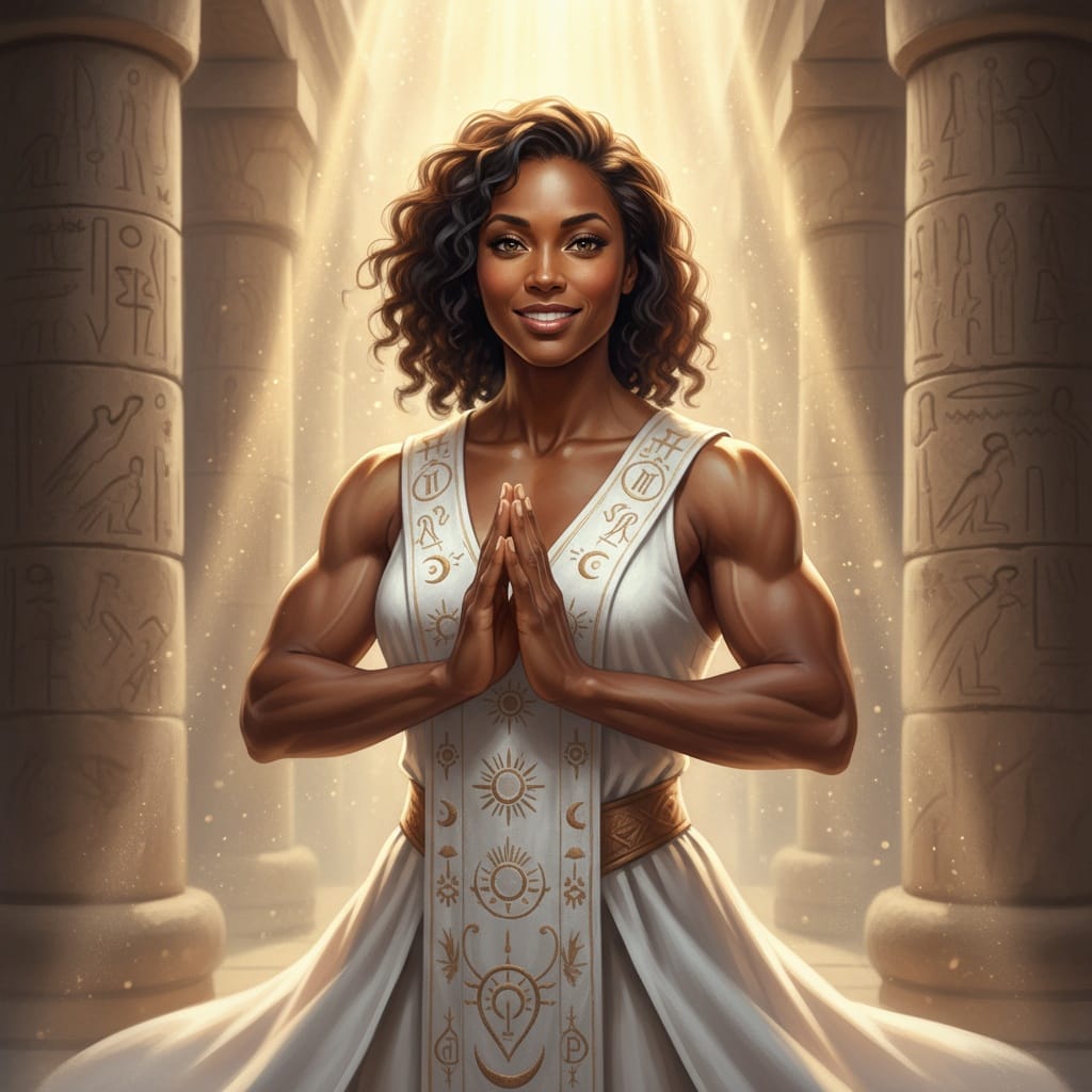 athletic black woman cleric temple blessing 97470416