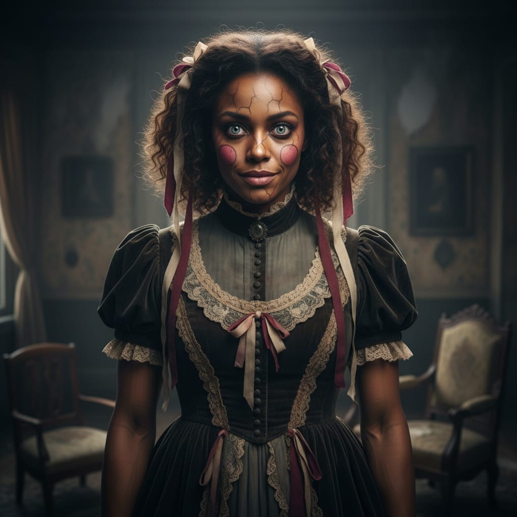 athletic black woman creepy doll character 13267659