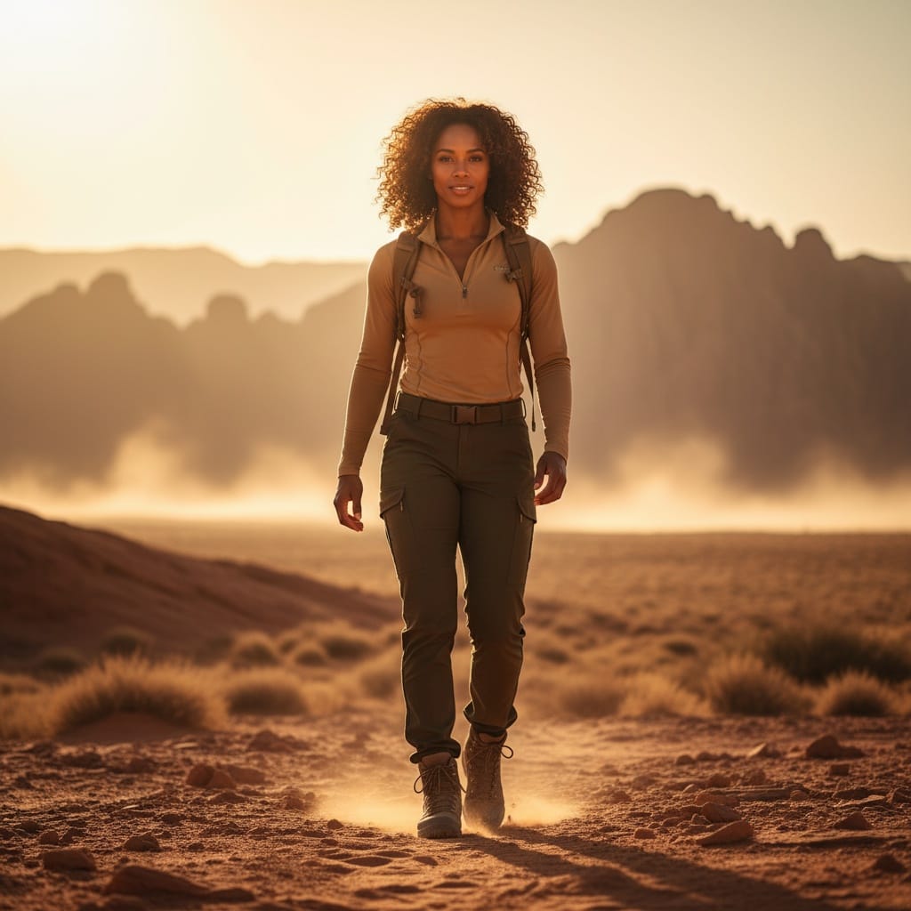 athletic black woman desert adventure hero 50868018