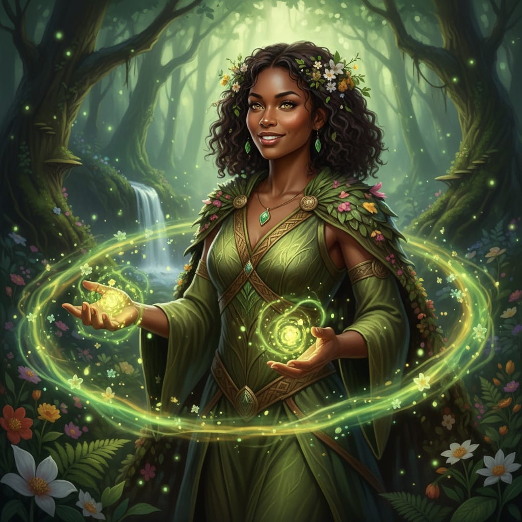 athletic black woman druid nature magic 35655814