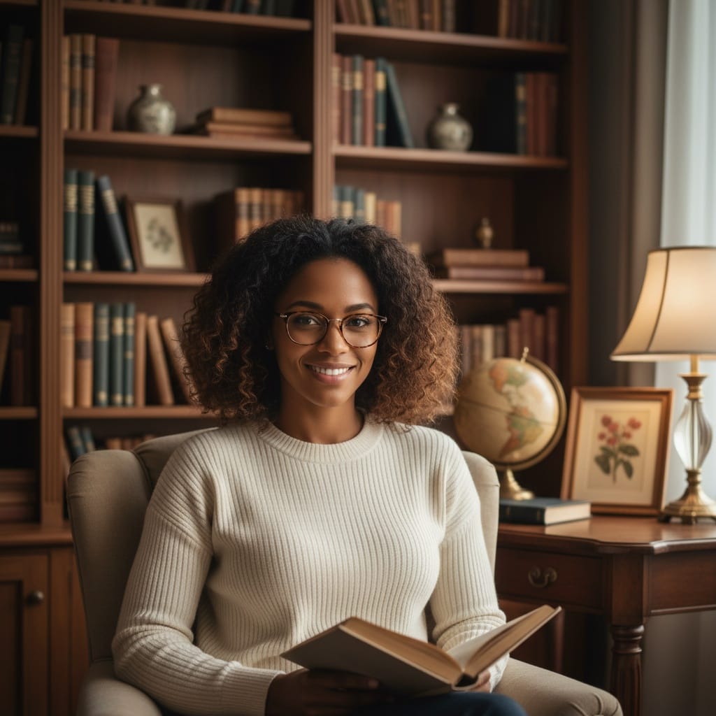 athletic black woman home library intellectual 22930726