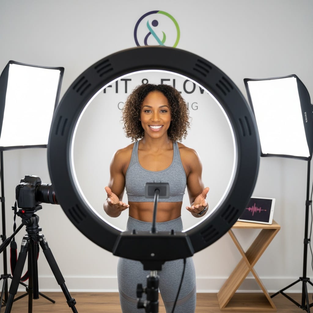 athletic black woman home studio video recording 29737393