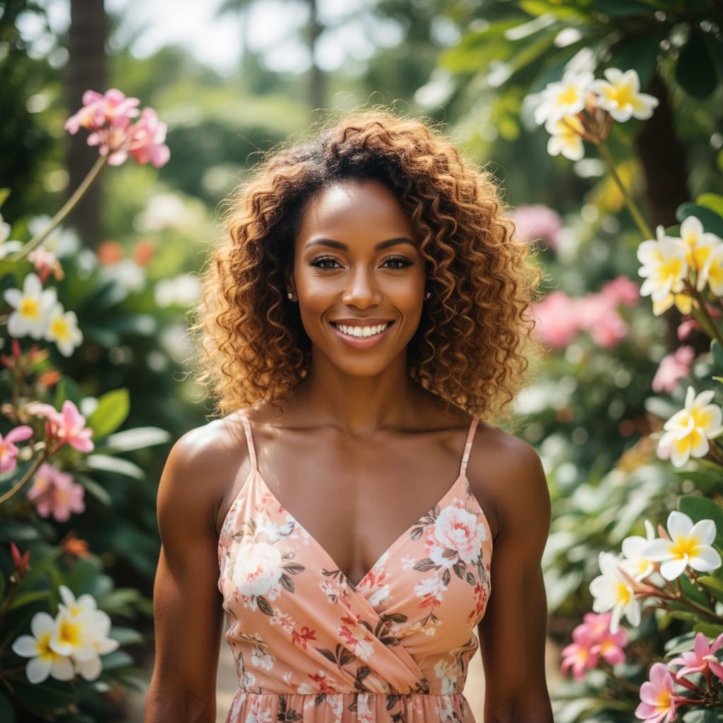athletic black woman outdoor garden natural beauty 24399636