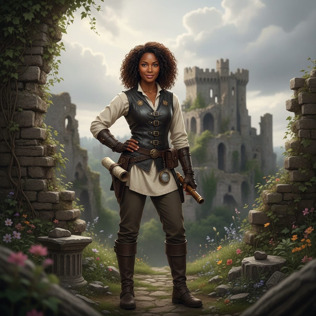 athletic black woman outdoor ruins adventure 70541181