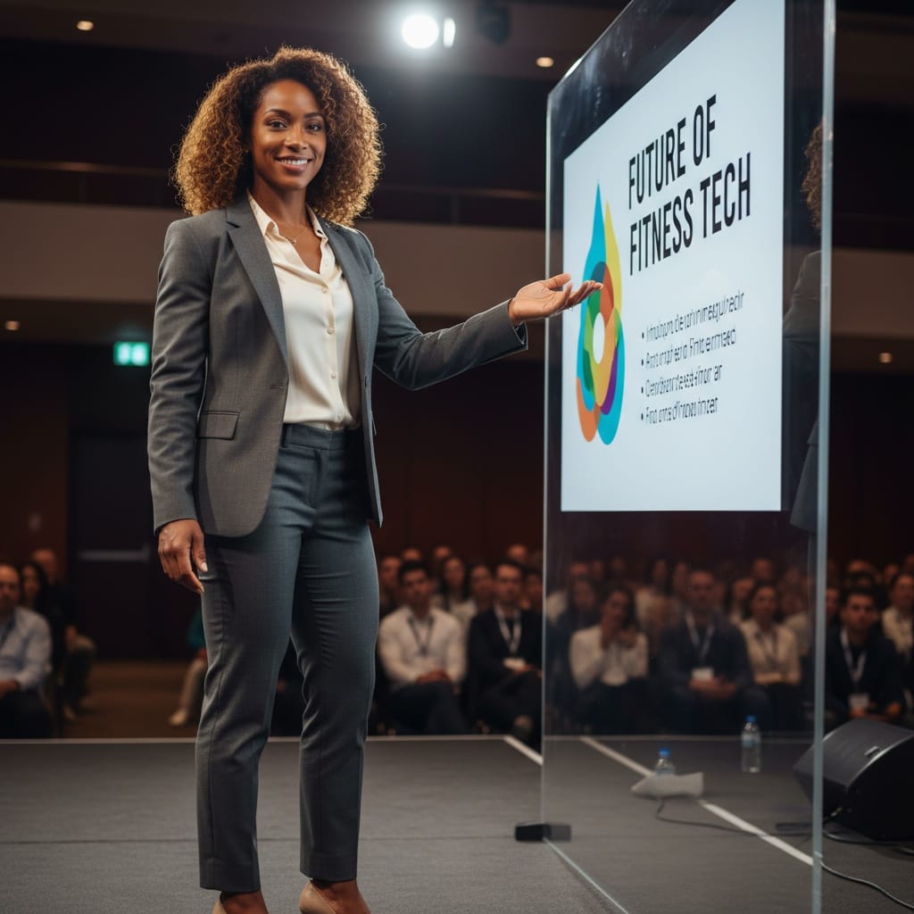 athletic black woman presentation screen visible 90427872