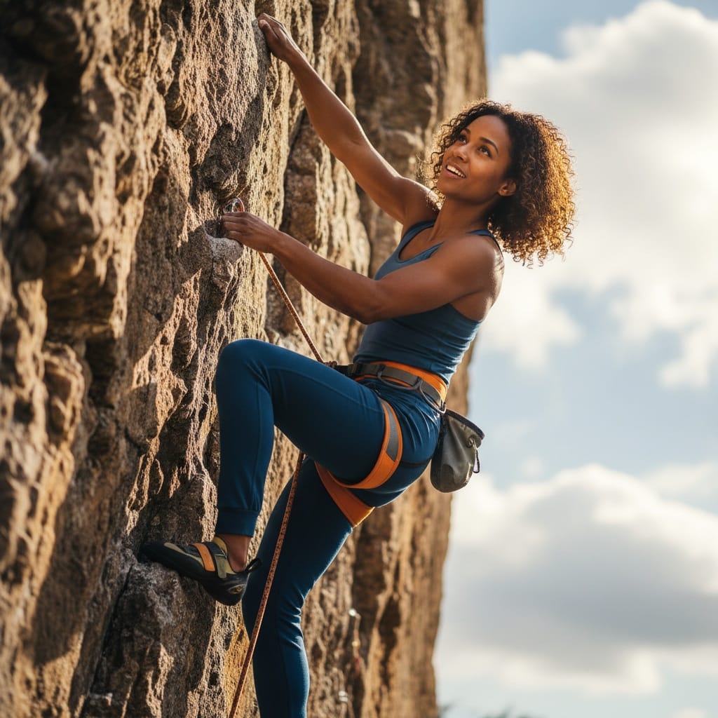 athletic black woman rock climbing action 36352388