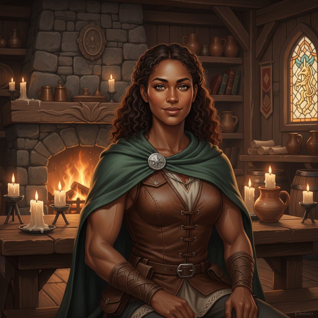 athletic black woman tavern character portrait 97560920