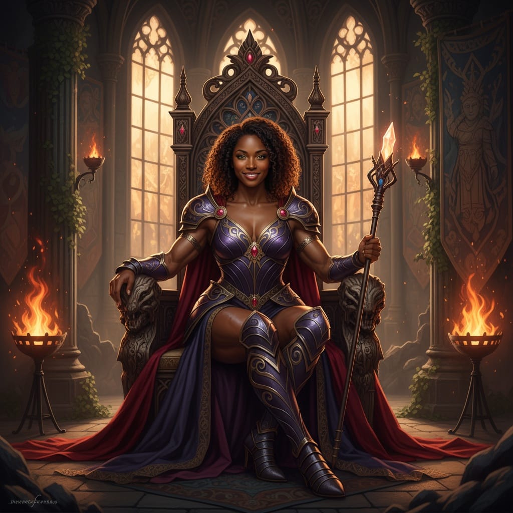 athletic black woman throne room regal pose 51485475