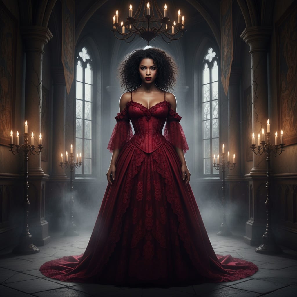 athletic black woman vampire gothic castle 15205190