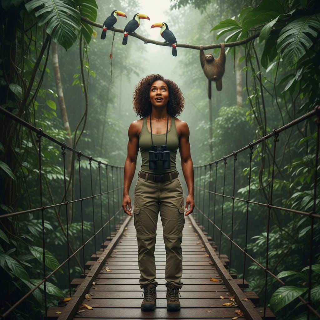athletic black woman wildlife encounter bridge 10685872
