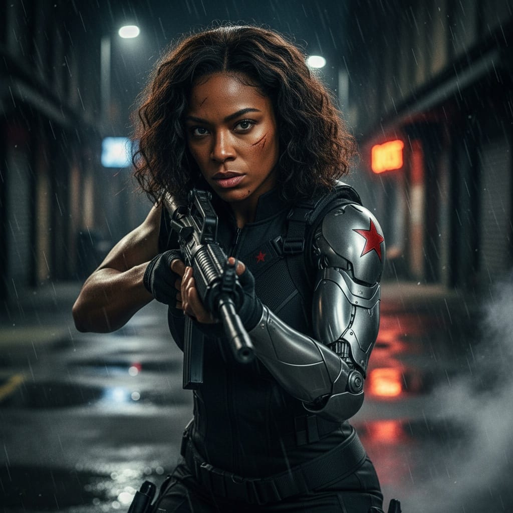 athletic black woman winter soldier assassin mode 35375390