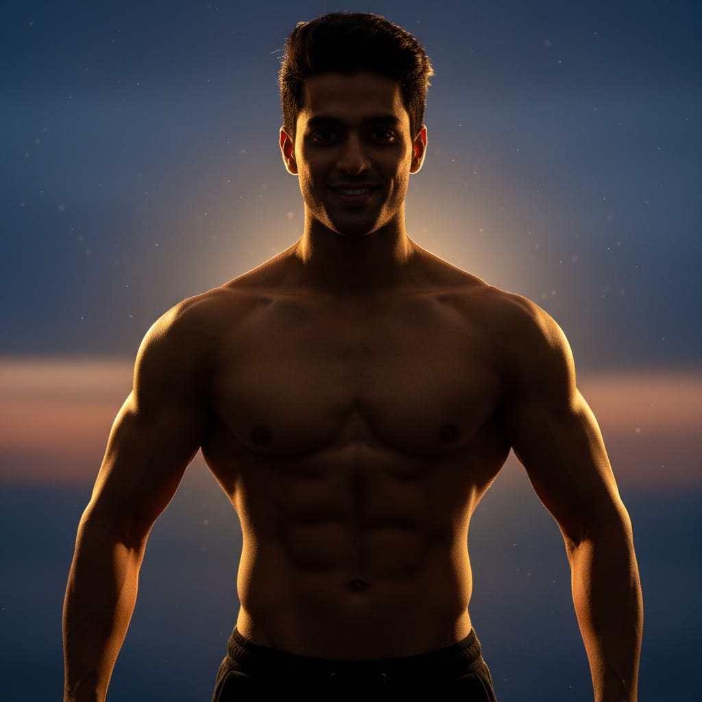 athletic indian man backlit silhouette glamour 19110671