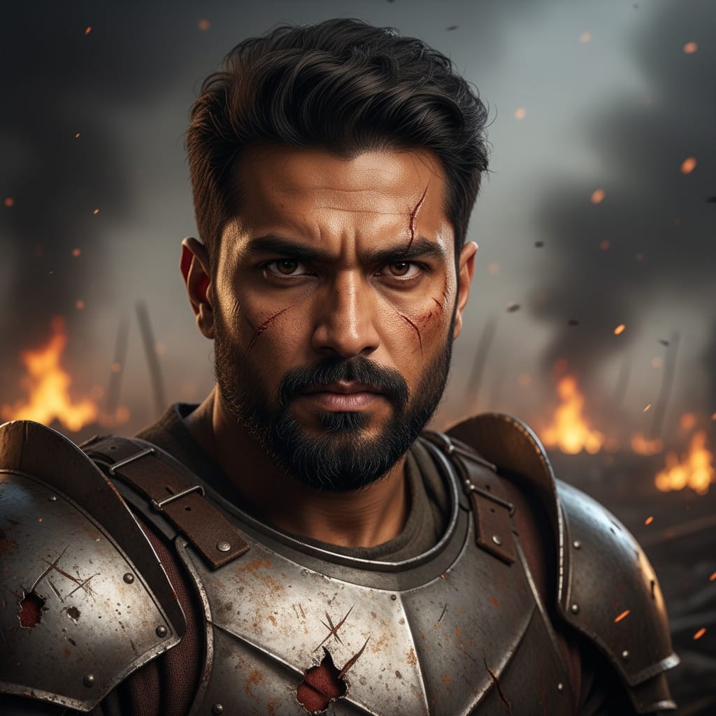 athletic indian man battle scarred warrior 72761516