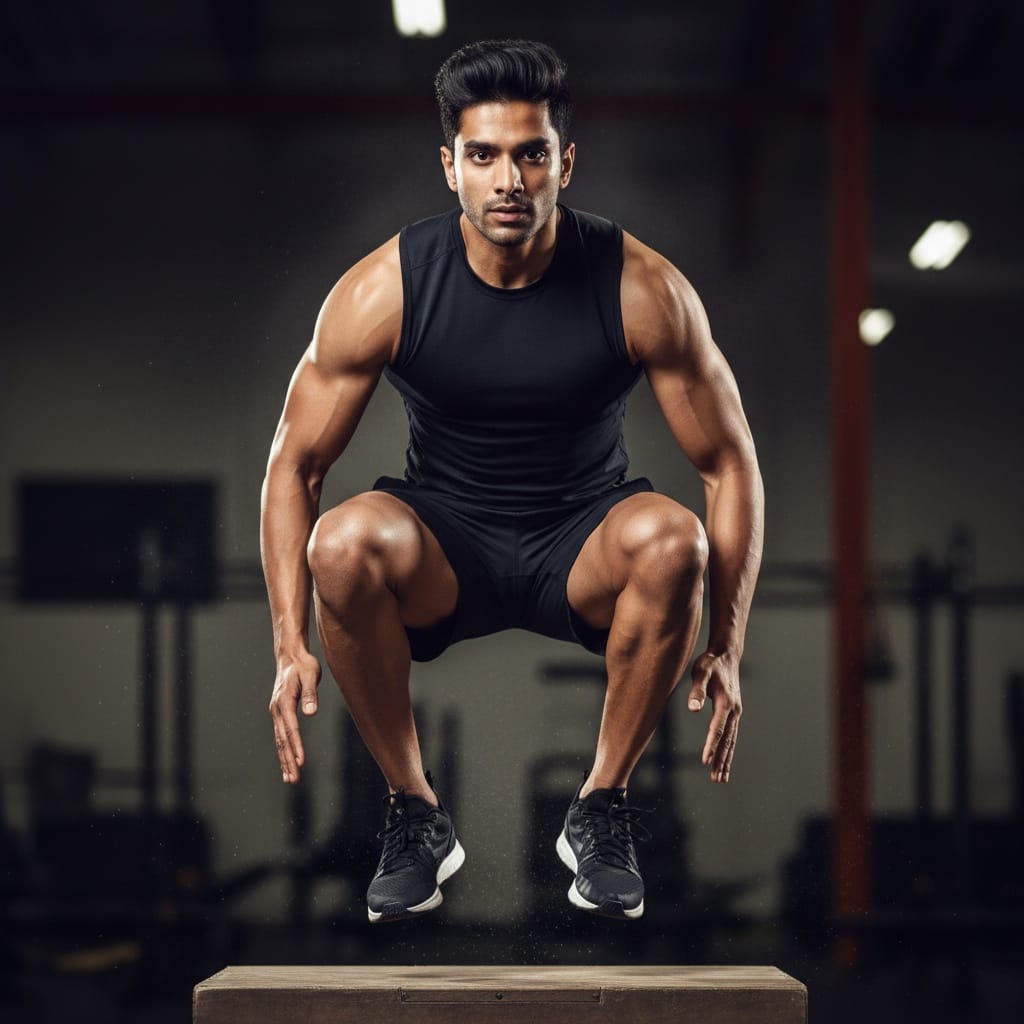 athletic indian man box jump explosive action 73828931