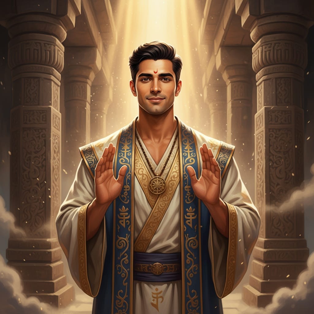 athletic indian man cleric temple blessing 44256414