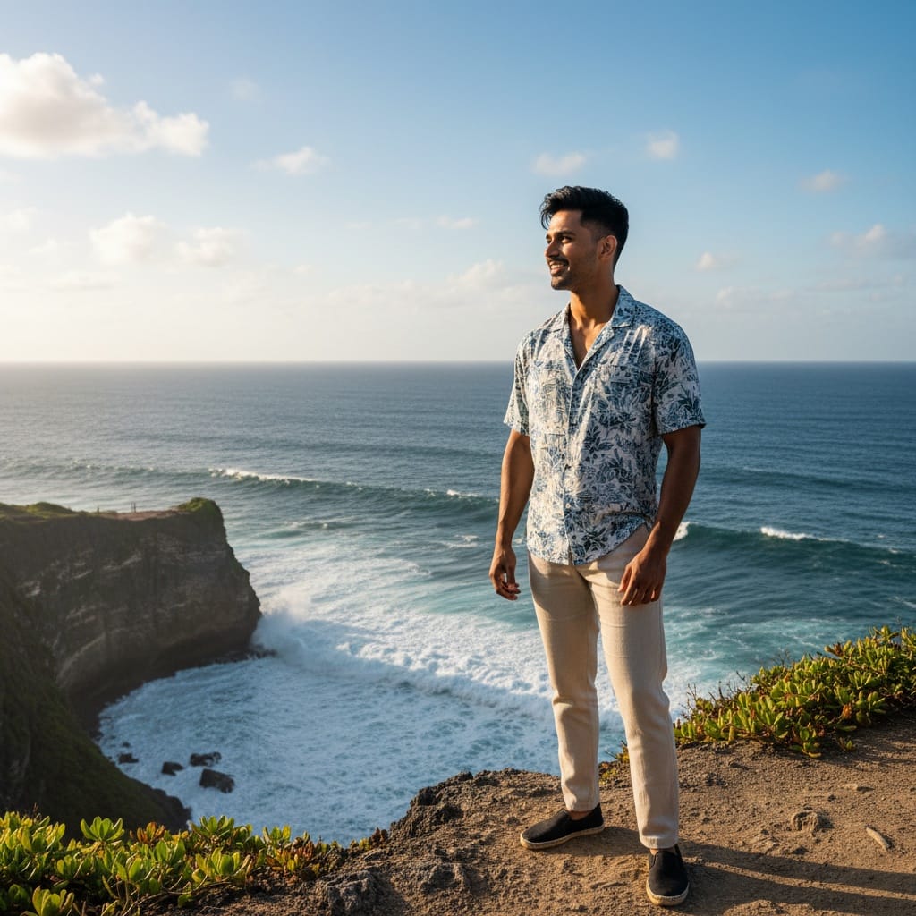 athletic indian man cliff ocean overlook 41583548