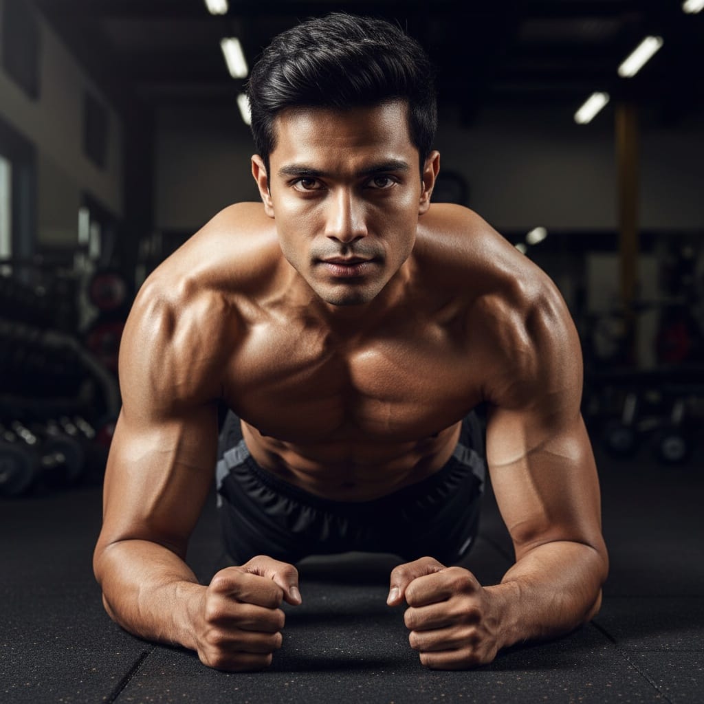 athletic indian man core training abs focus 87932446