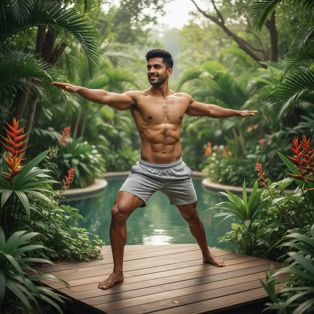 athletic indian man deck group yoga wide 75676570